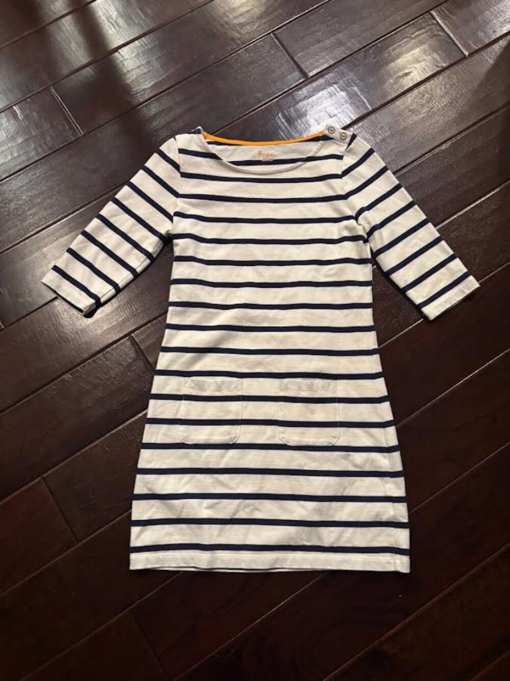 Boden Bretton White Blue Stripe 100% Cotton Pullover Tunic Dress Size 2
